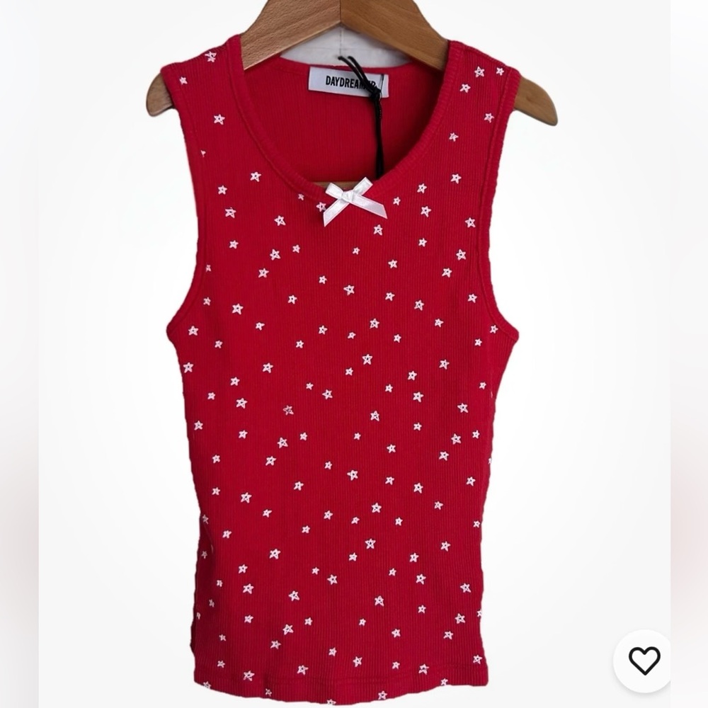 NWT Daydreamer Tank Top Baby Tee  Bow Red White Stars XS Made In USA July 4th